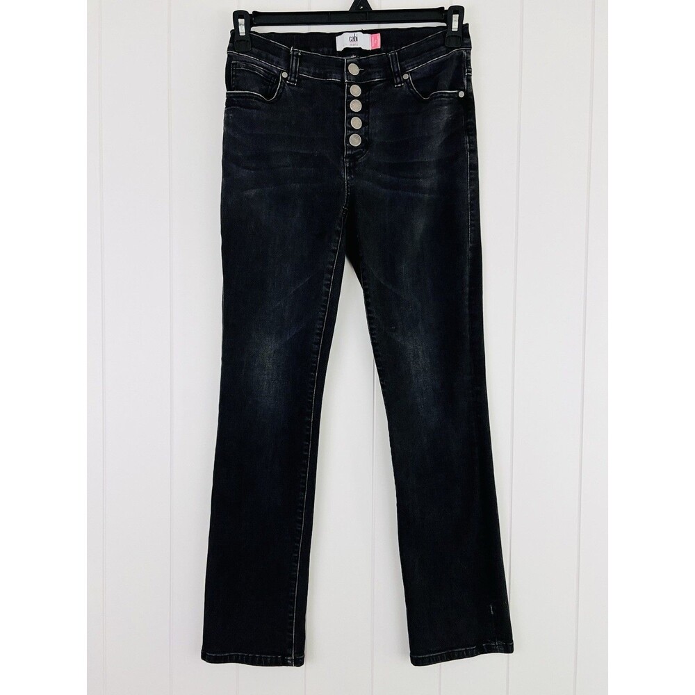 Cabi Black Dark Wash Denim Button Fly Straight Leg Jeans Size 4 Womens - Picture 1 of 6